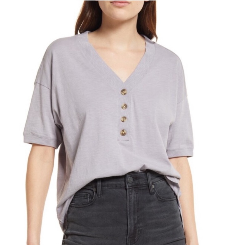 Madewell Relaxed Henley Oversized Tee in Lavender - XS